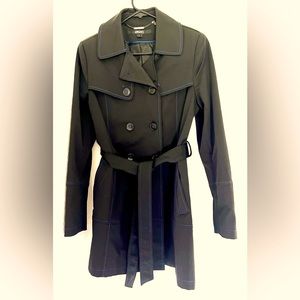 DKNY Women's Trench Belted Waist Raincoat Cotton Blend Black W/ Blue Stitching